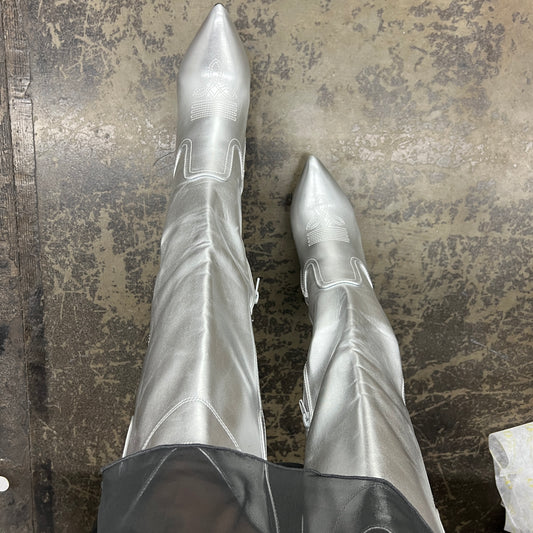 Silver Stiletto Knee Boots