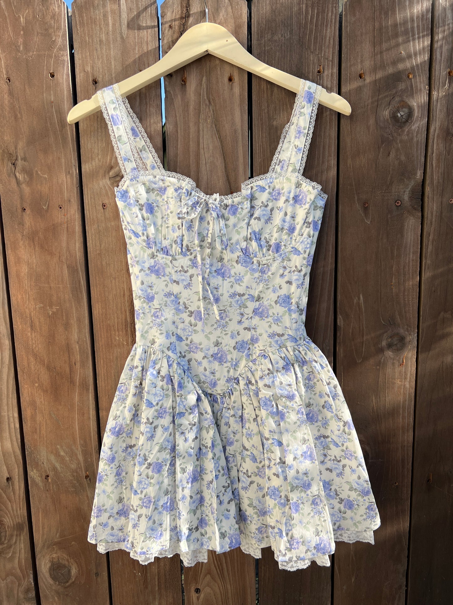 Baby Doll Corset Floral Dress Blue