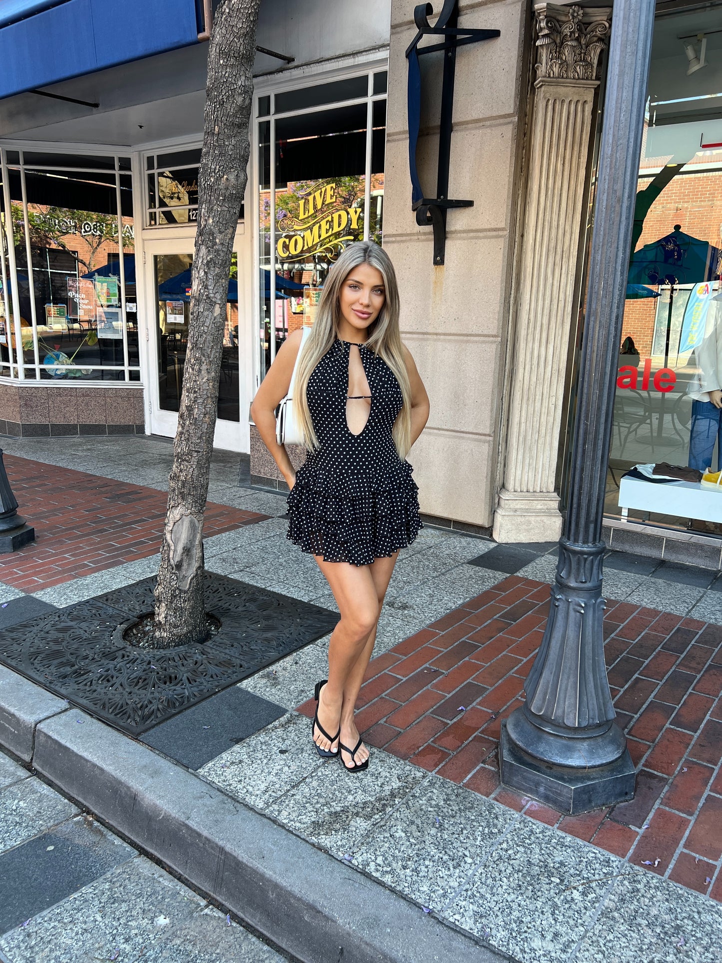 Polka Dot Halter Ruffle Dress