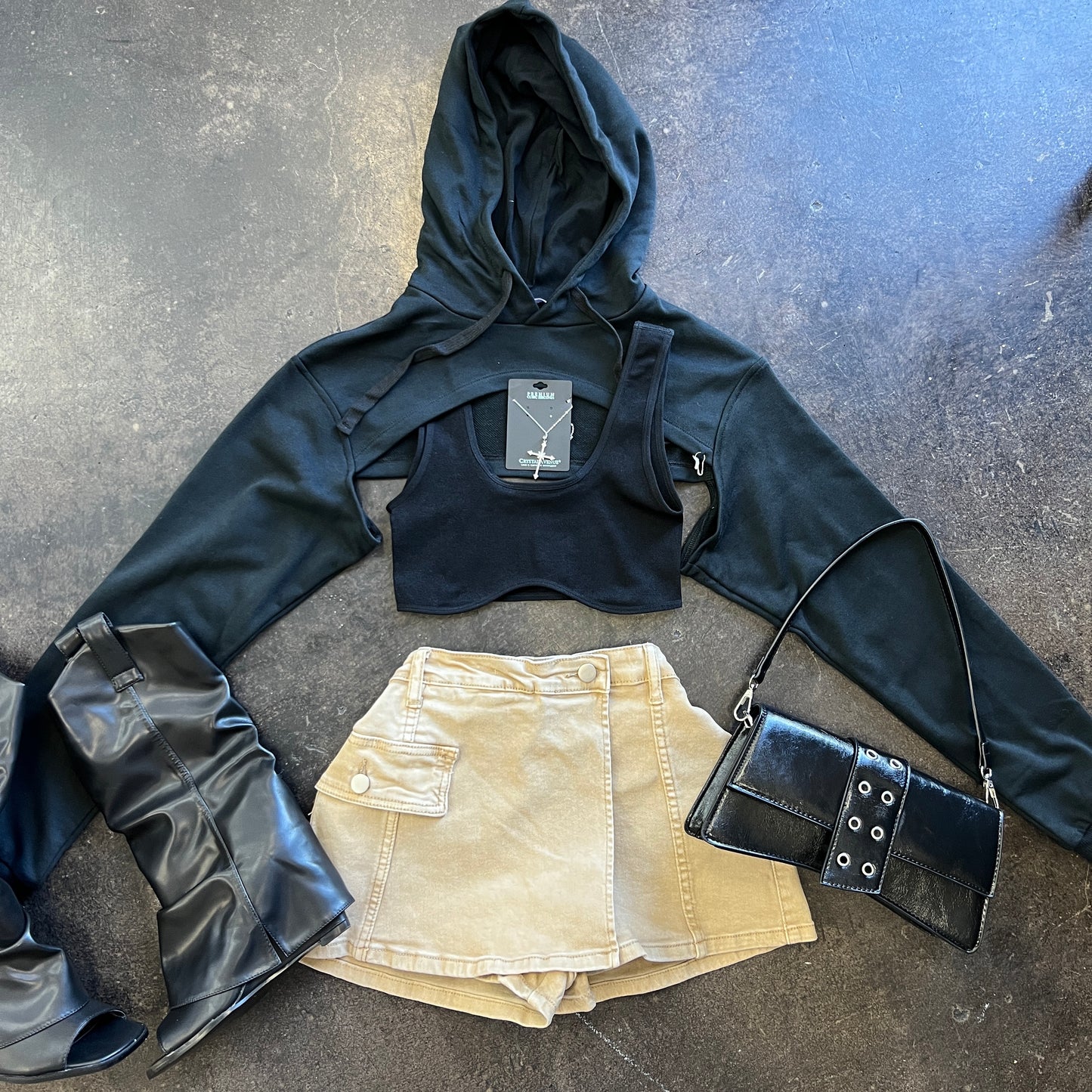 Bolero Hoodie Top Black