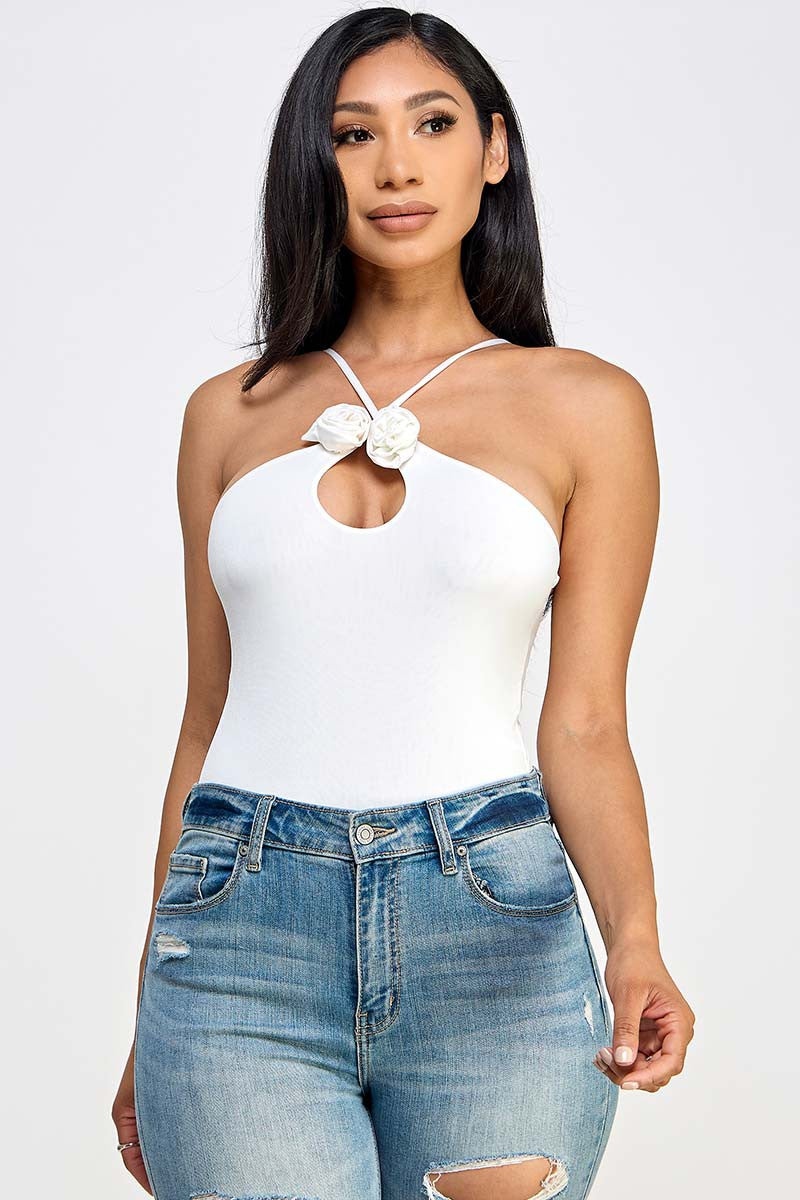 White Rose Cross Halter Bodysuit