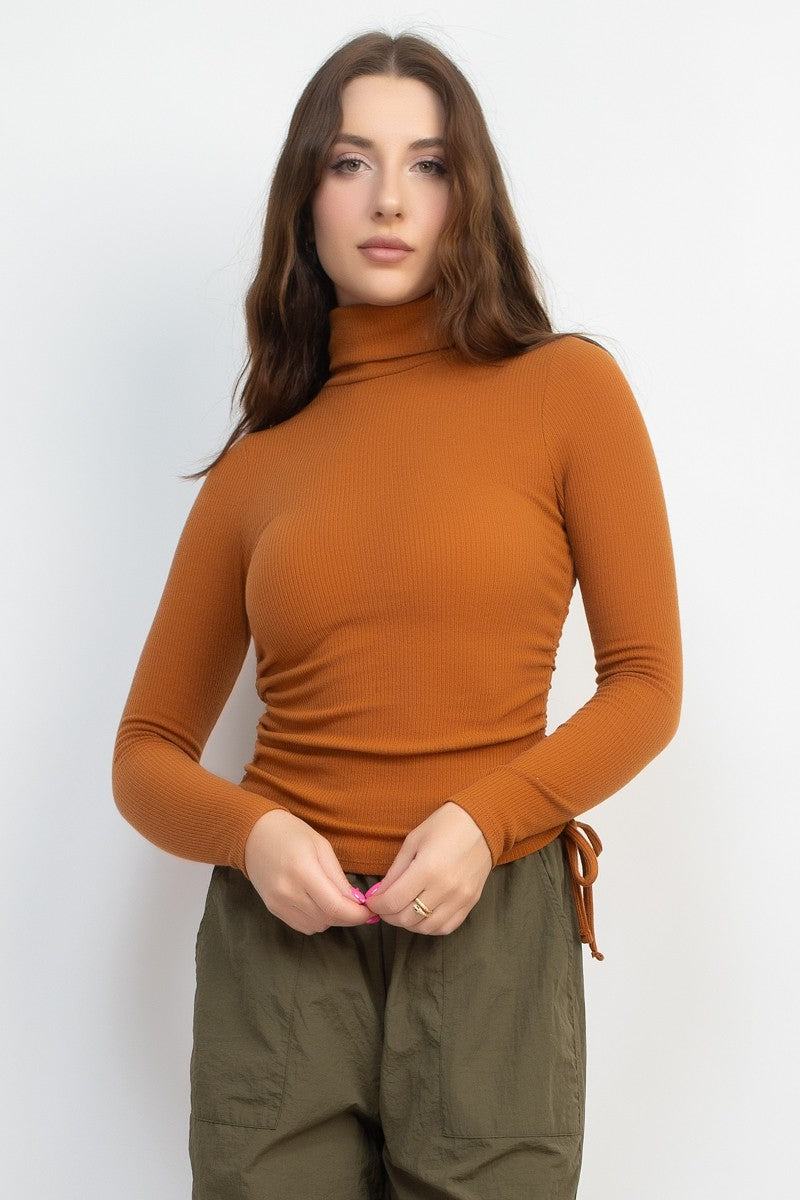 Soft Turtle Neck Shirring Top