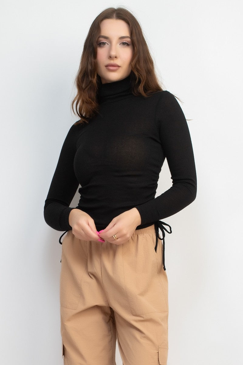 Soft Turtle Neck Shirring Top