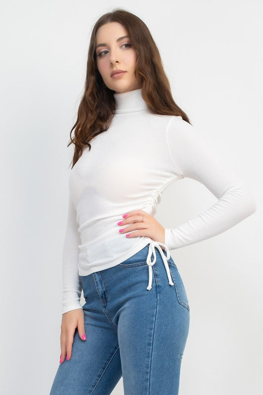 Soft Turtle Neck Shirring Top