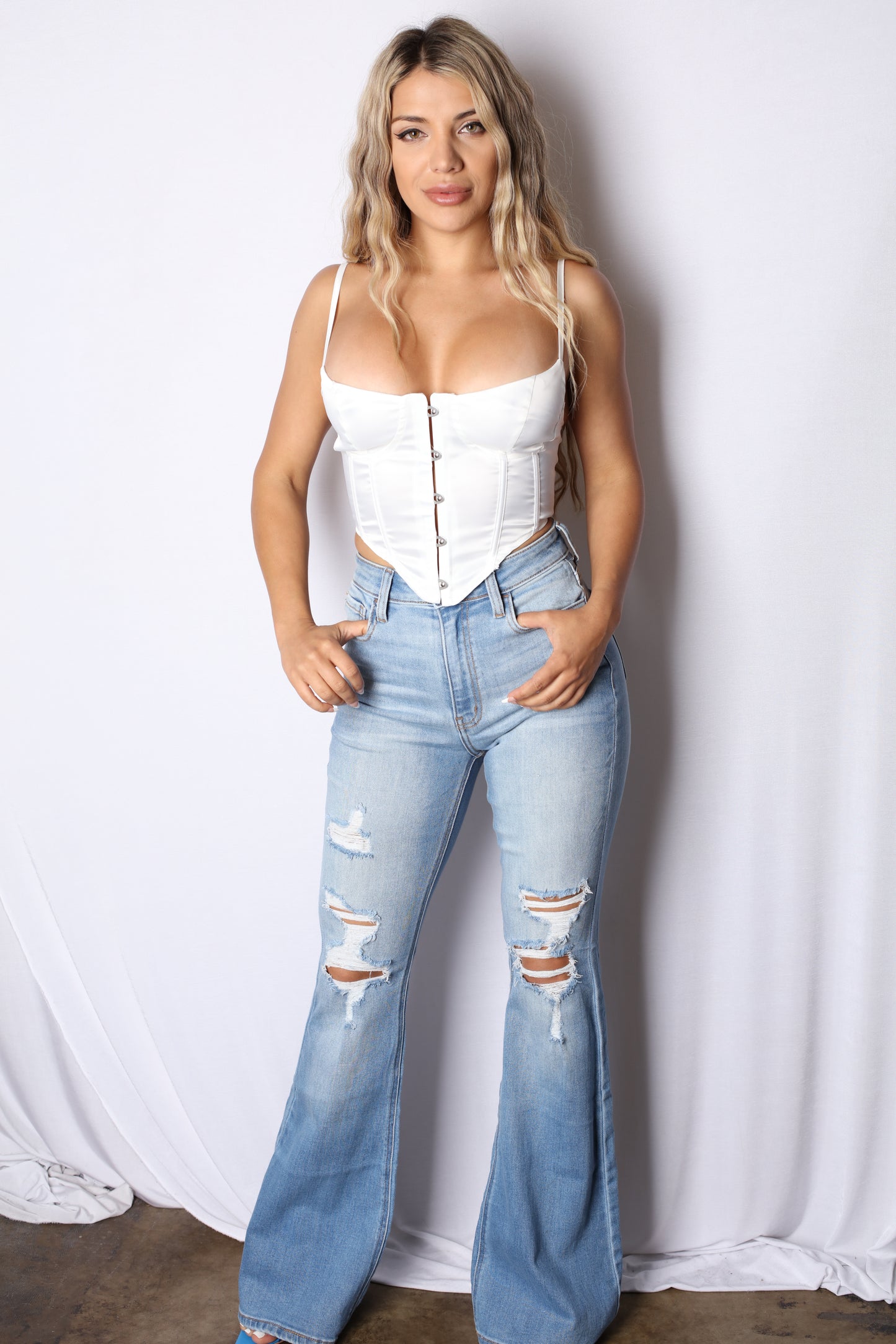 Light Denim Stretchy Bell Bottom Jeans