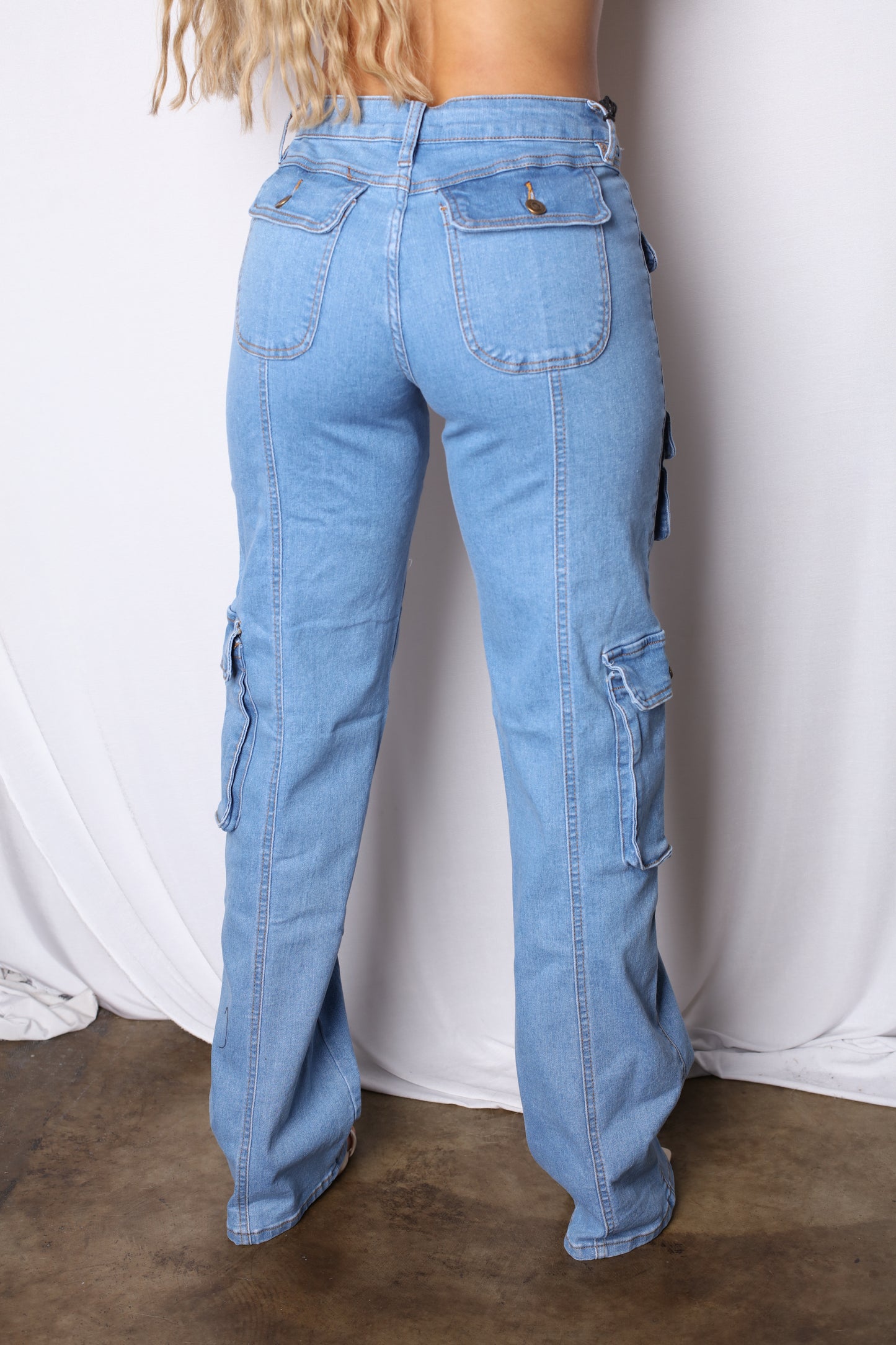 Light Wash Pocketed Cargo Pants