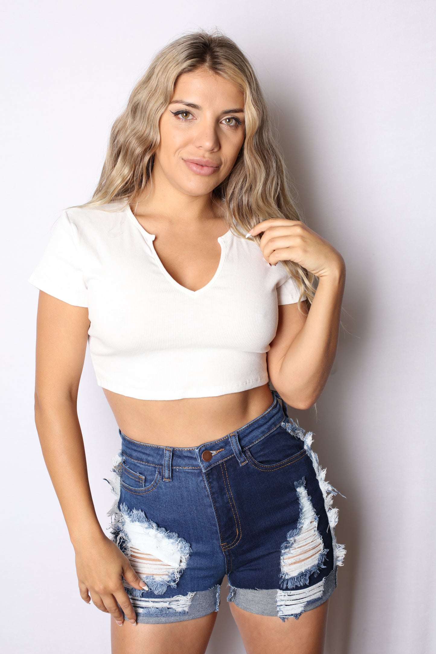 Distressed Patched Color Block Shorts