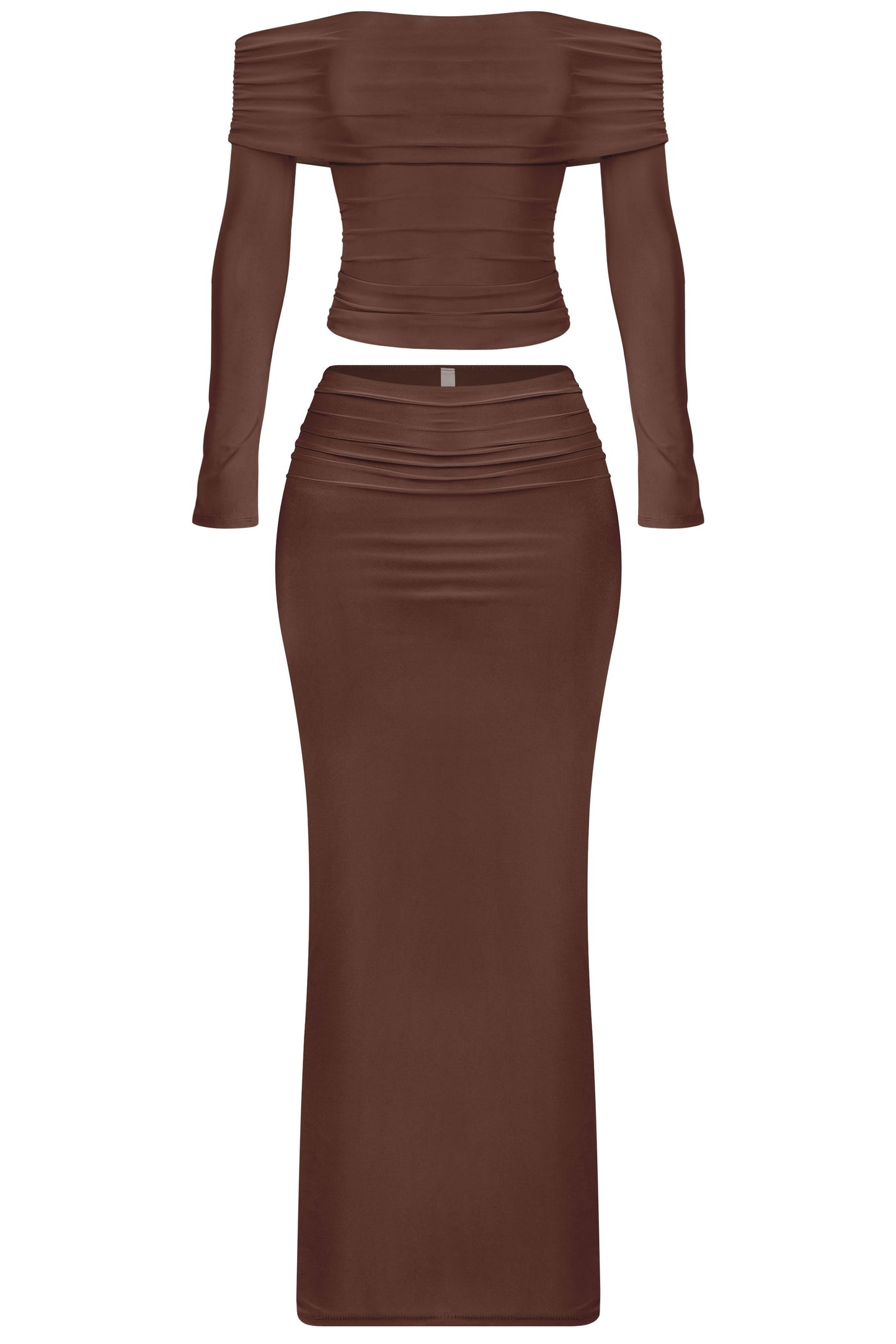 OTS Slinky Top + Maxi Skirt Set Brown