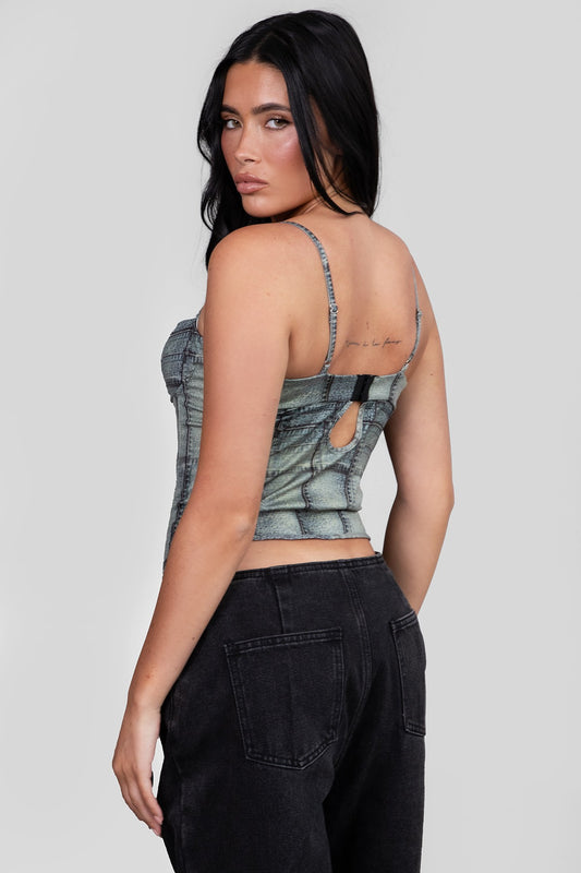 Peachskin Clipped Printed Corset Top