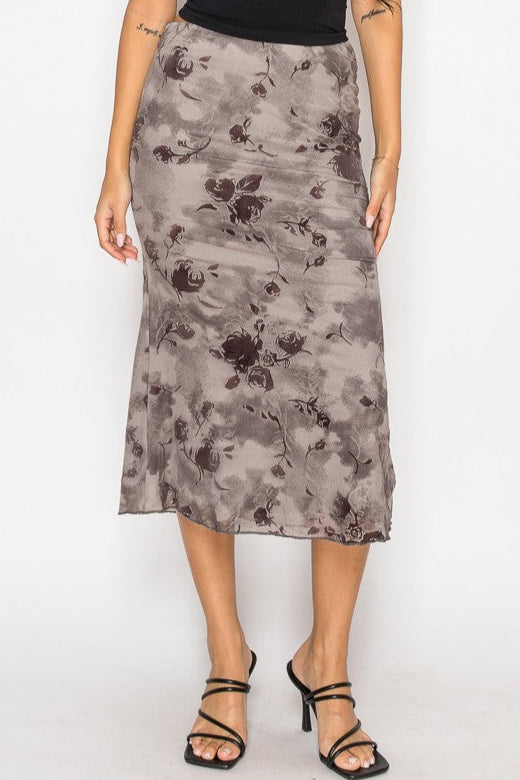 Purple Floral Stretch Maxi Skirt