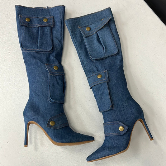 Denim Pocketed Knee High Boots