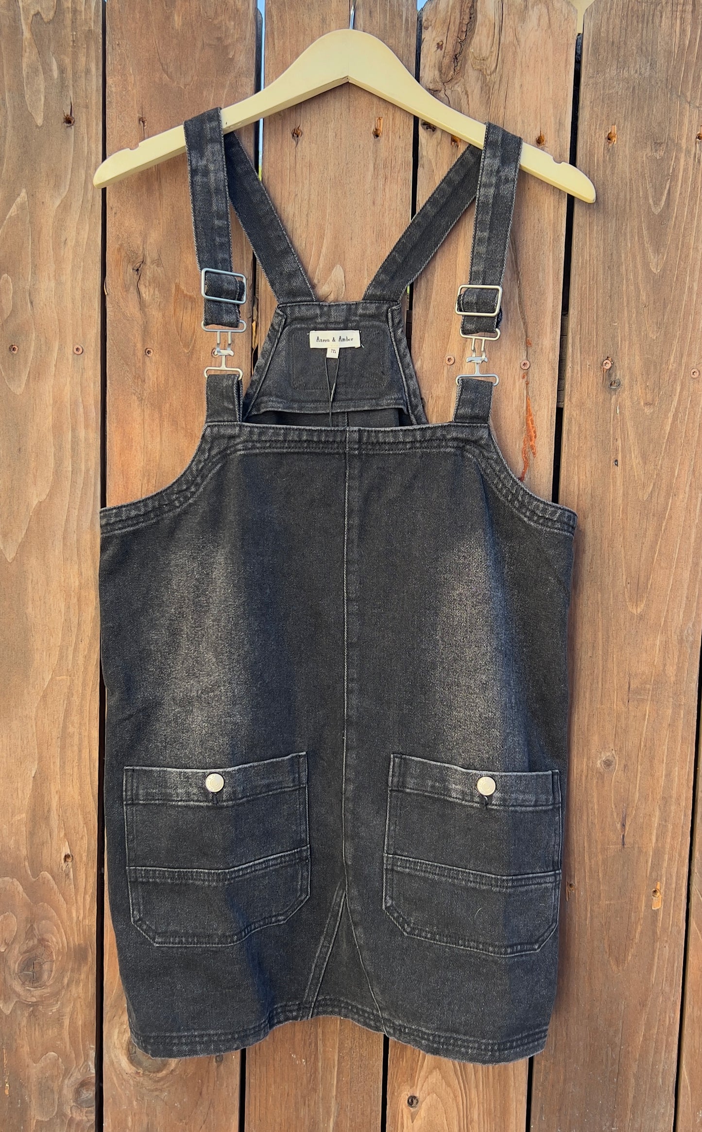 Black Denim Overall Mini Dress