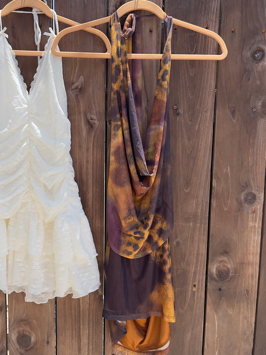 Halter Leopard Cowl Neck Dress