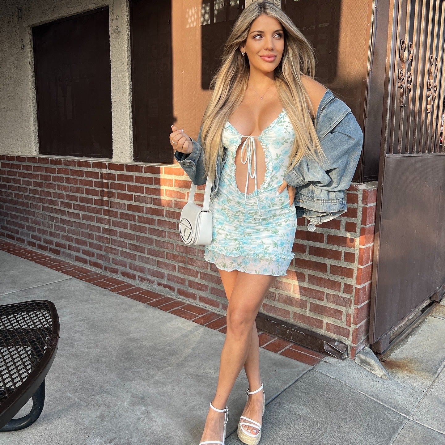 Floral Open Ruffle Open Chest Mini Dress