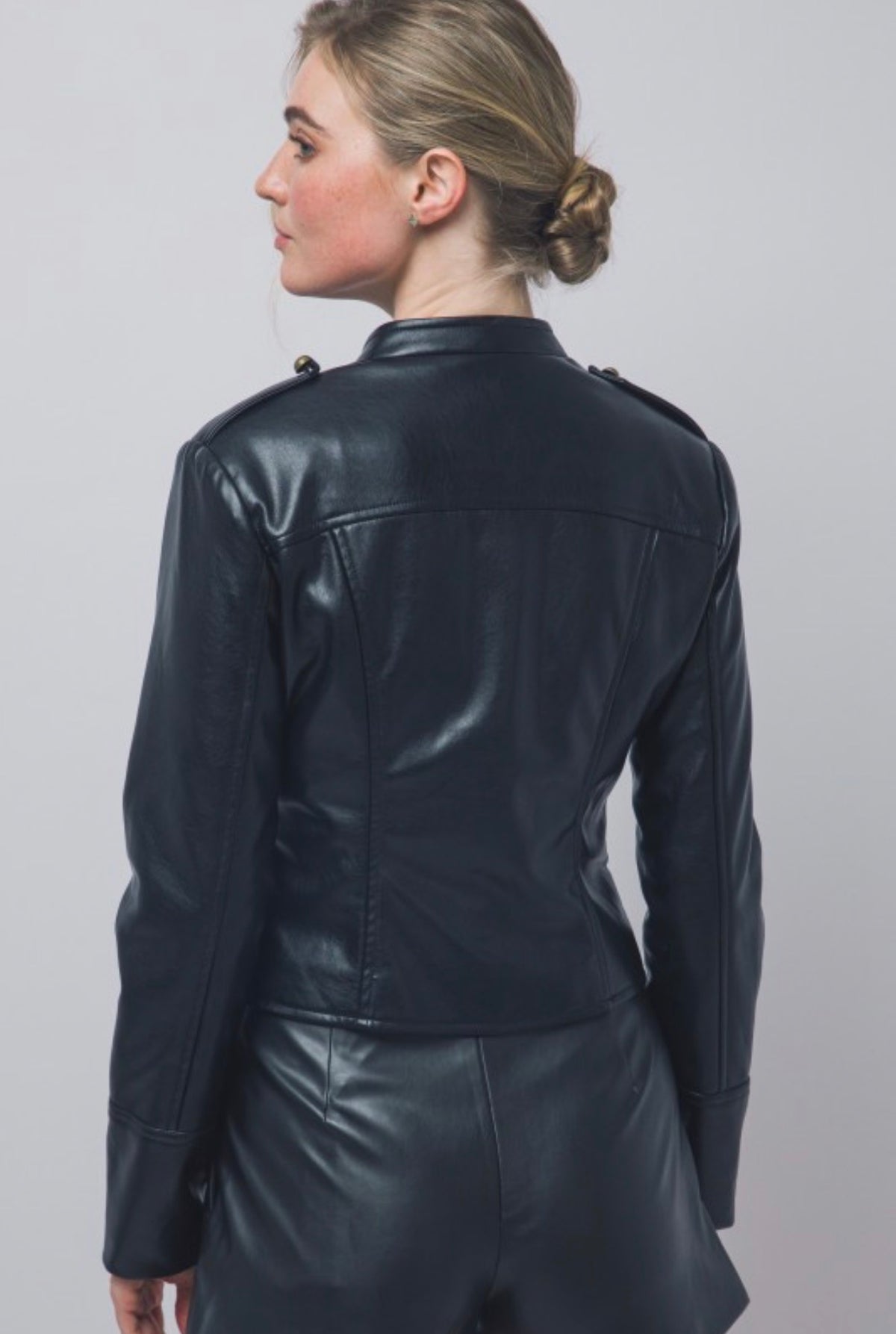 Napolean Military Leather Jacket Black