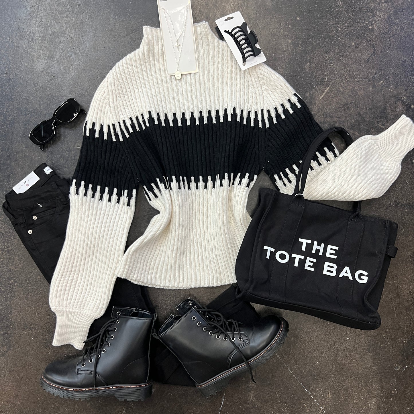 Knit Line Through Sweater Black