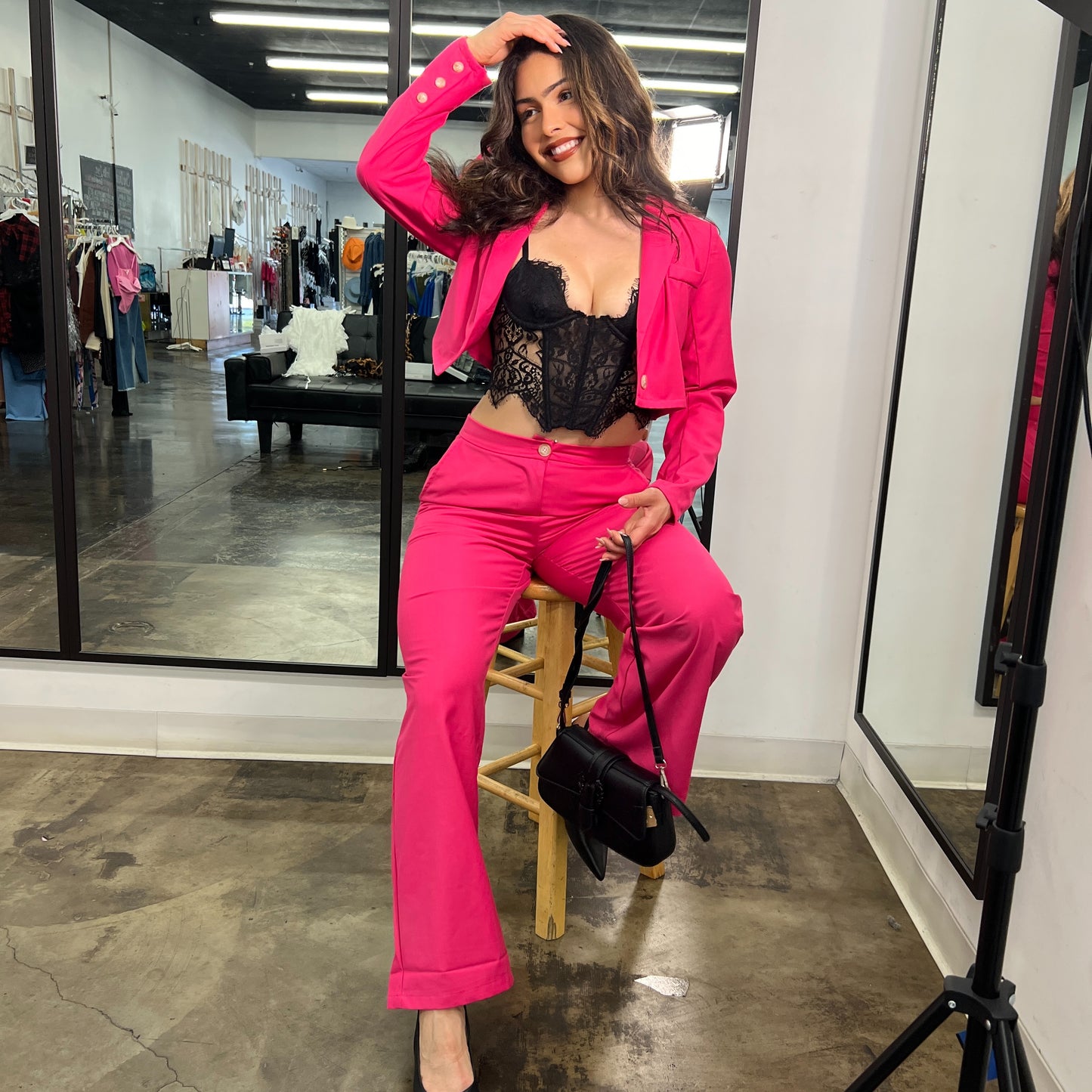 Black Crop Blazer + Trouser Set