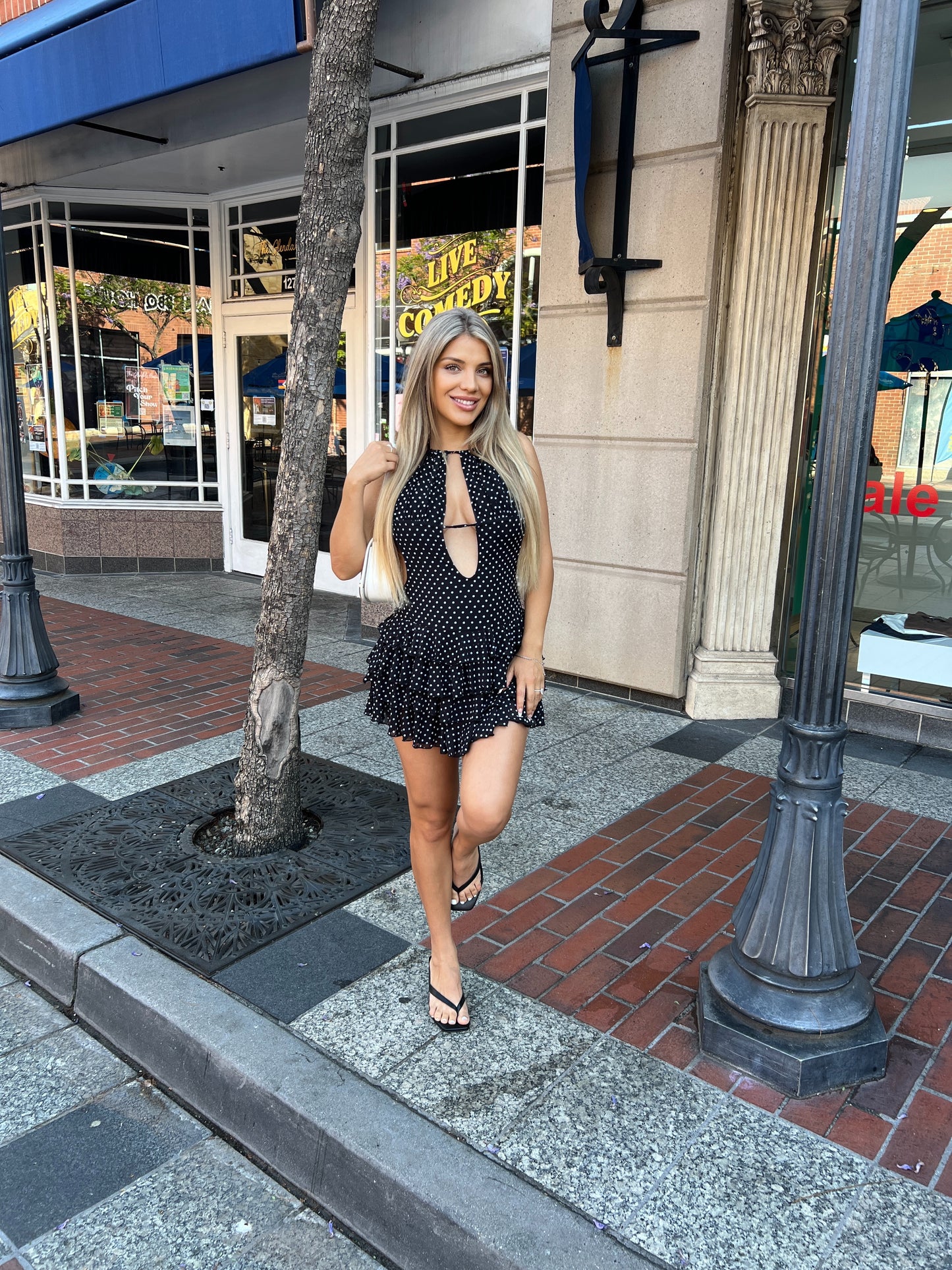 Polka Dot Halter Ruffle Dress