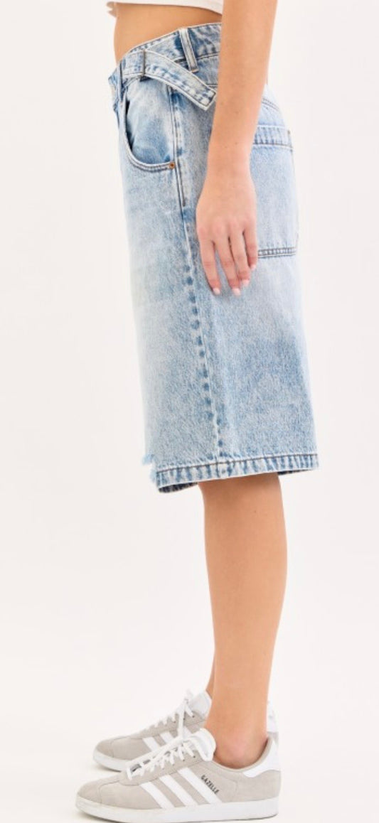 Adjustable Waistline Denim Jorts
