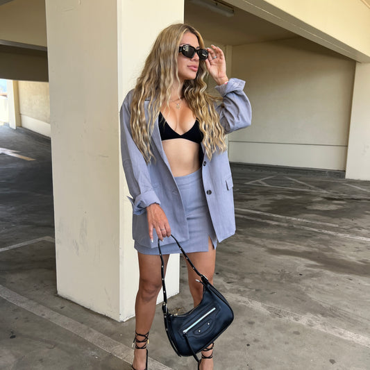 Gray Blazer + Skirt Set