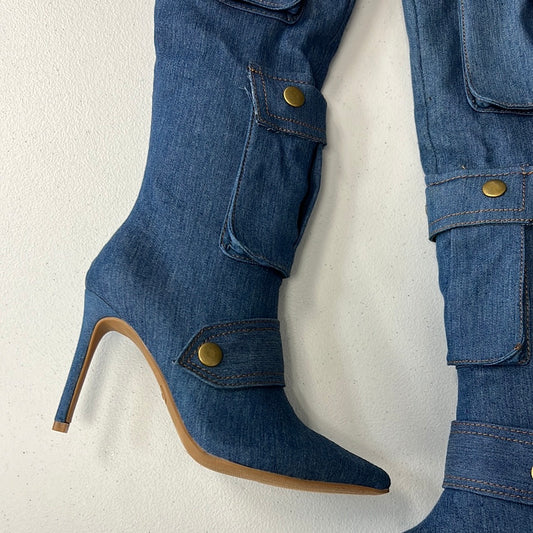 Denim Pocketed Knee High Boots
