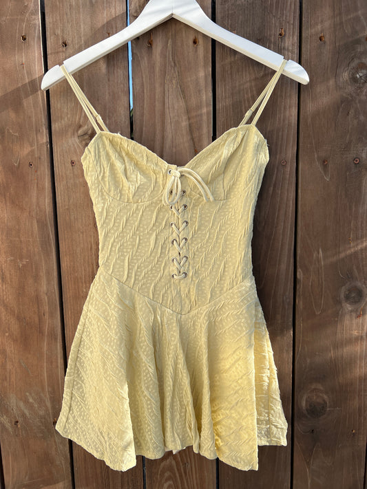 Moss Textured Lace Up Swing Dress