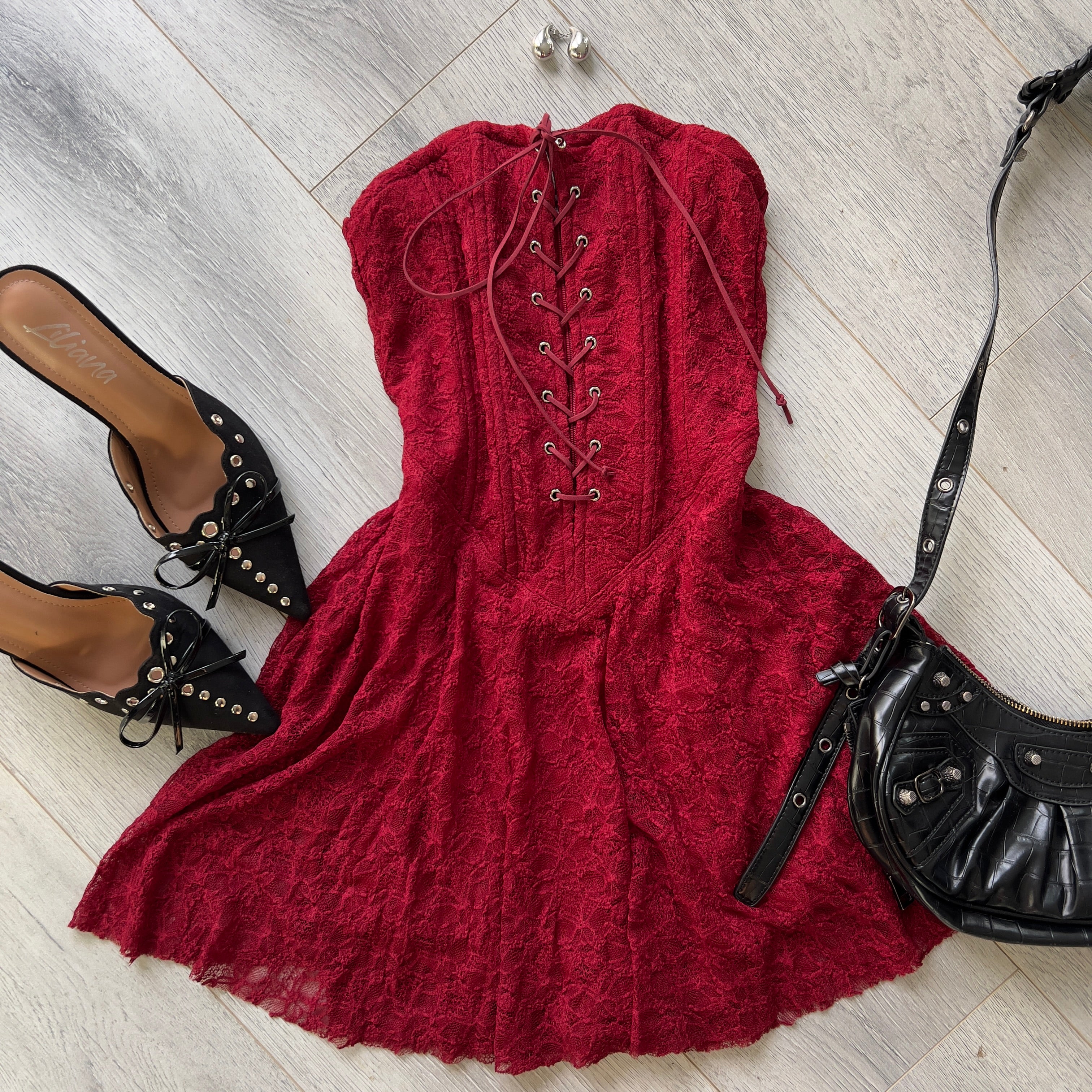 Burgundy Lace Swing Laced Up Corset Dress Mutual Attractions Burgundy Lace Swing Laced Up Corset Dress Mutual Attractions