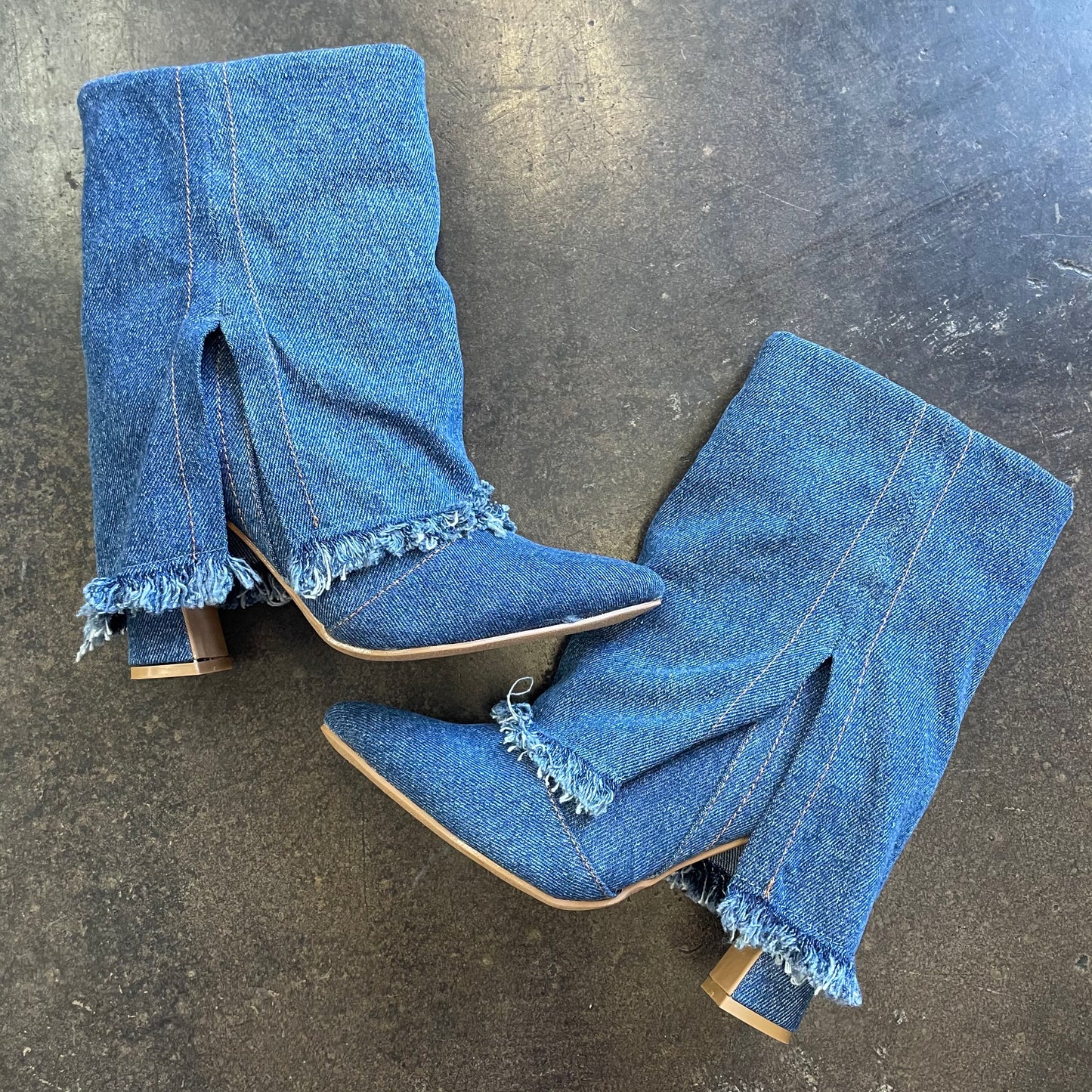 Jean Denim Layered Pointy Boots
