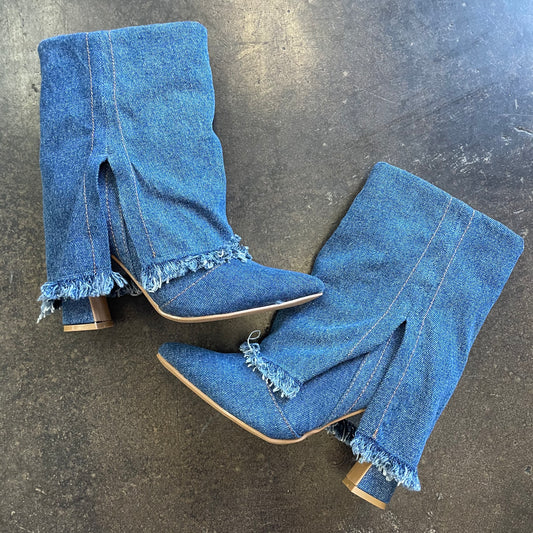 Jean Denim Layered Pointy Boots