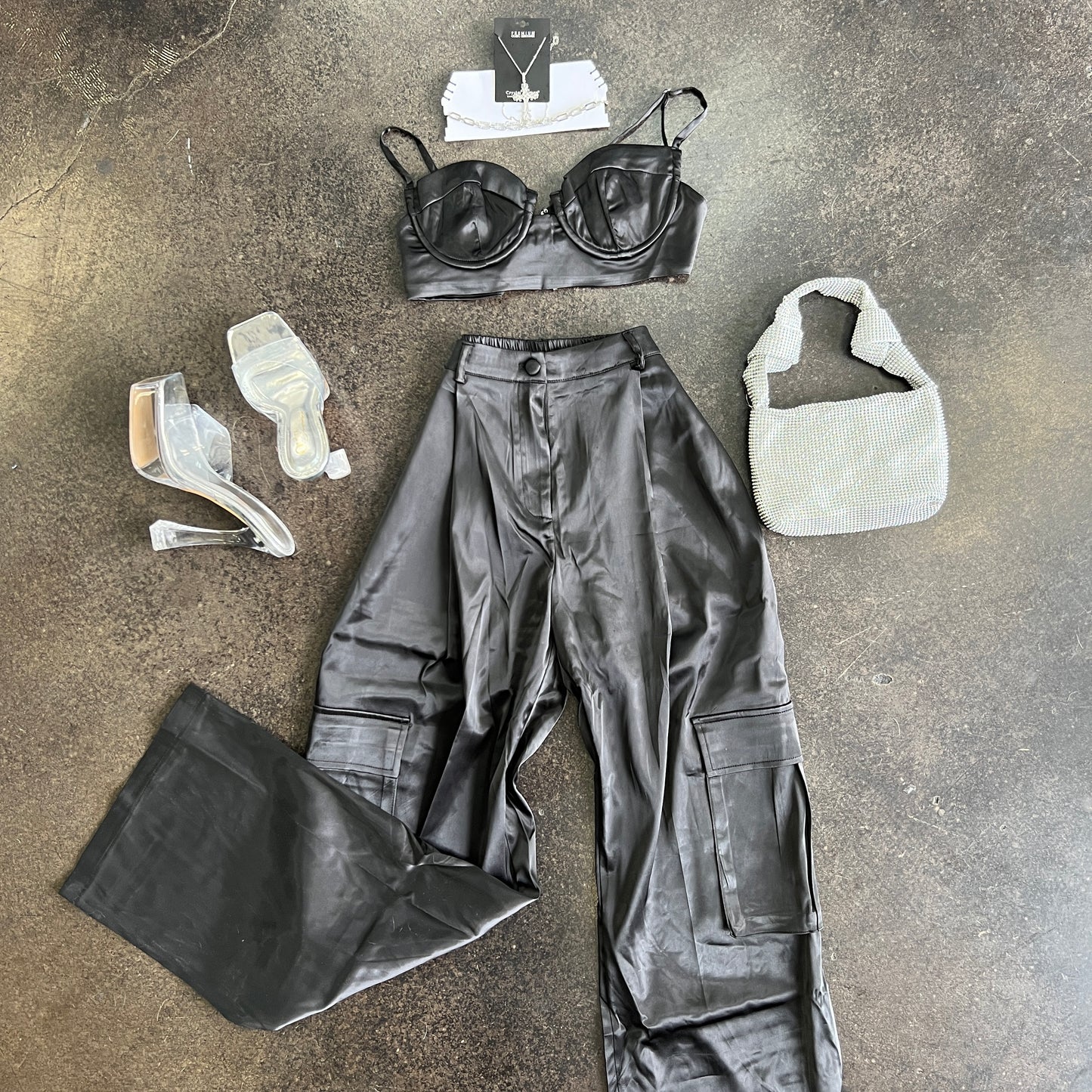 Black Satin Trouser Set