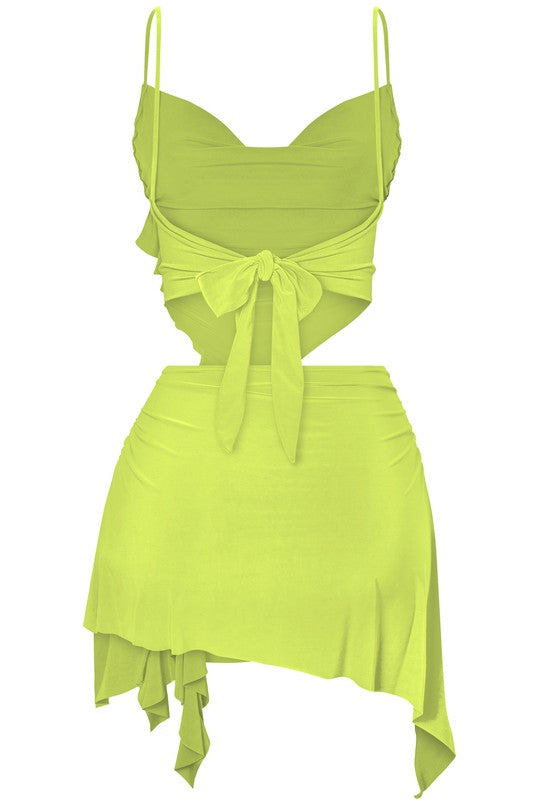 Ruffle Asymetrical Skirt Set Lime