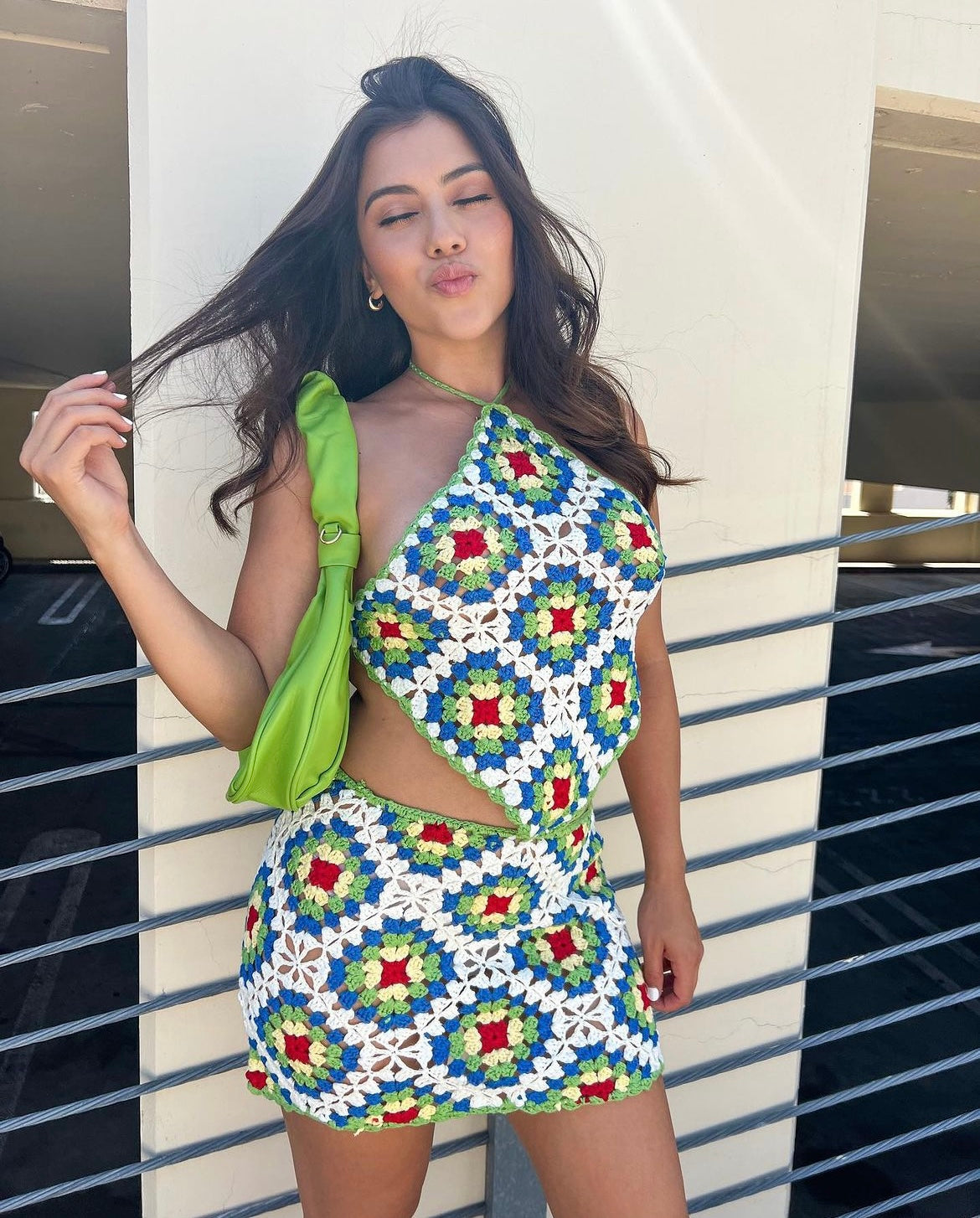Colorful Crochet Cutout Mini Dress