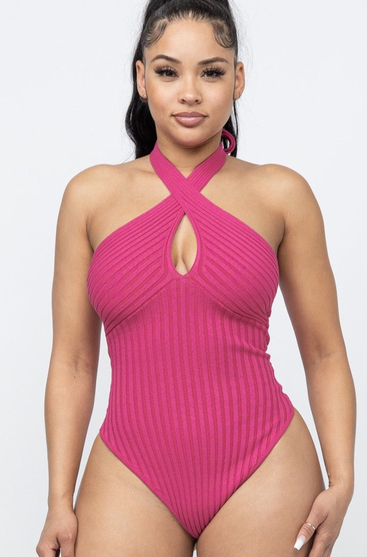 Knotted Knit Bodysuits Fuchsia