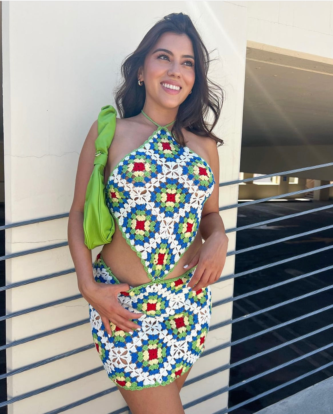 Colorful Crochet Cutout Mini Dress