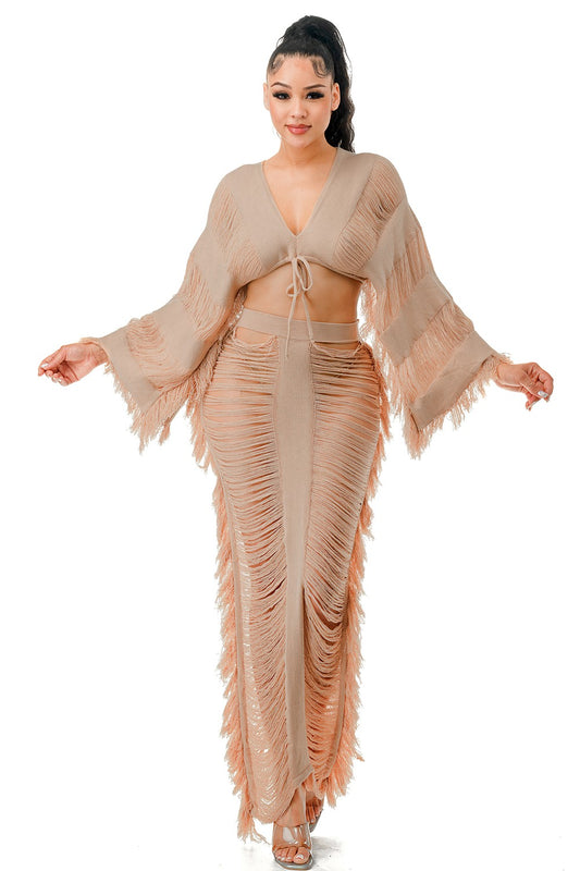 Tulum Scrapped Maxi Skirt ONLY Beige