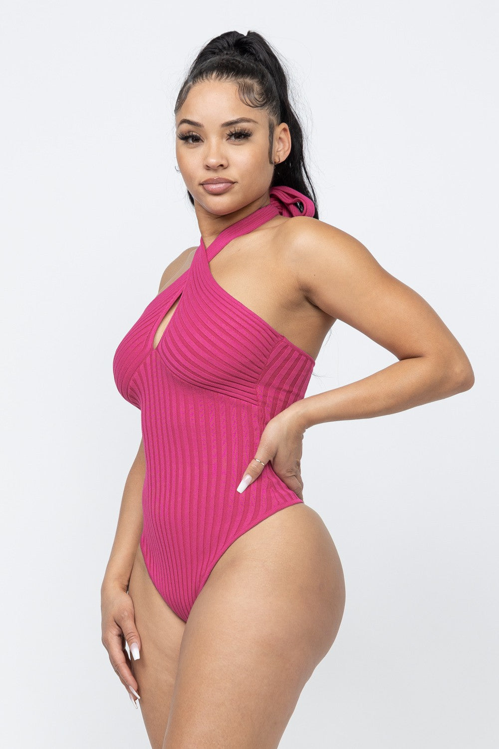 Knotted Knit Bodysuits Fuchsia