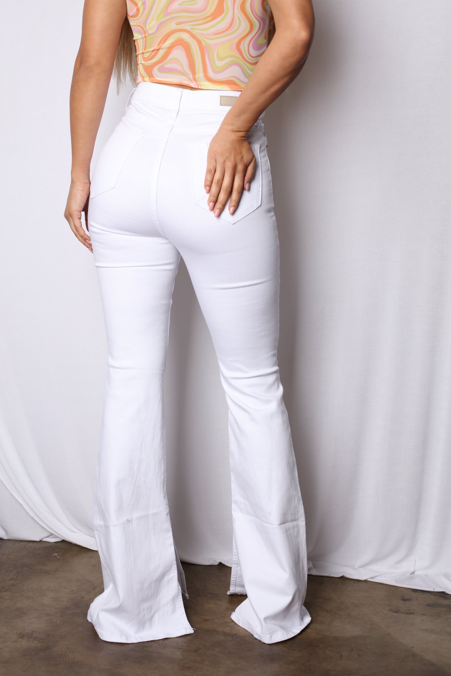 White No Rip Bell Bottom Jeans