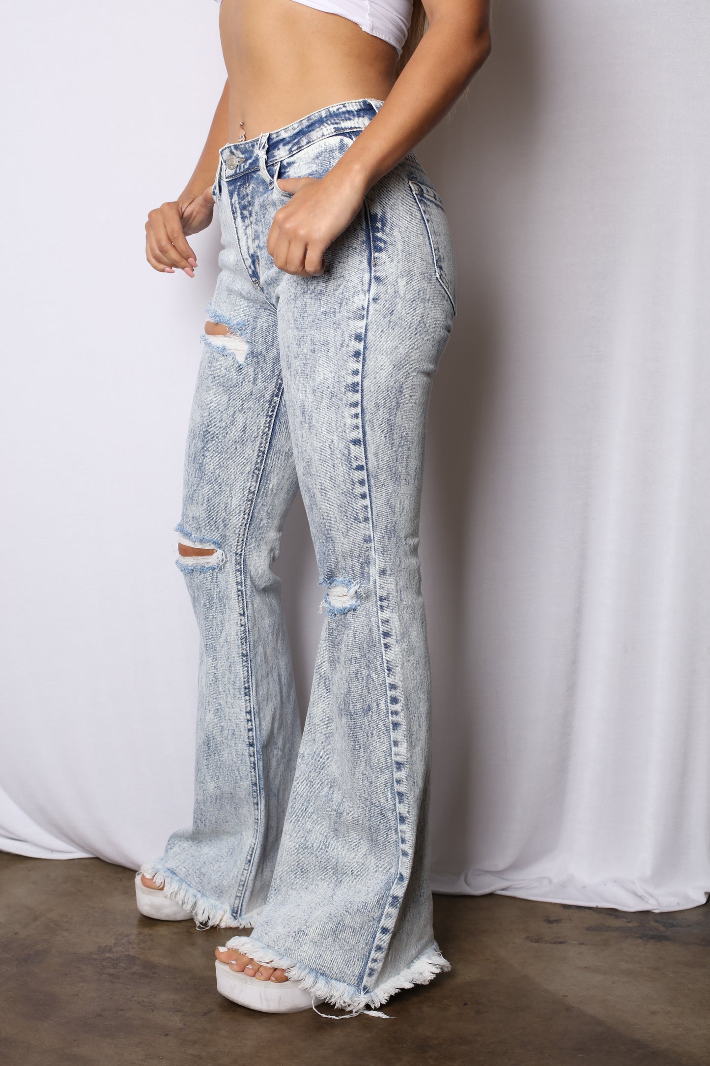 Acid Washed Bell Bottom Jeans