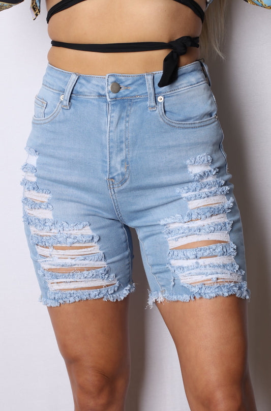 Shredded Up Blue Denum Bermuda Shorts