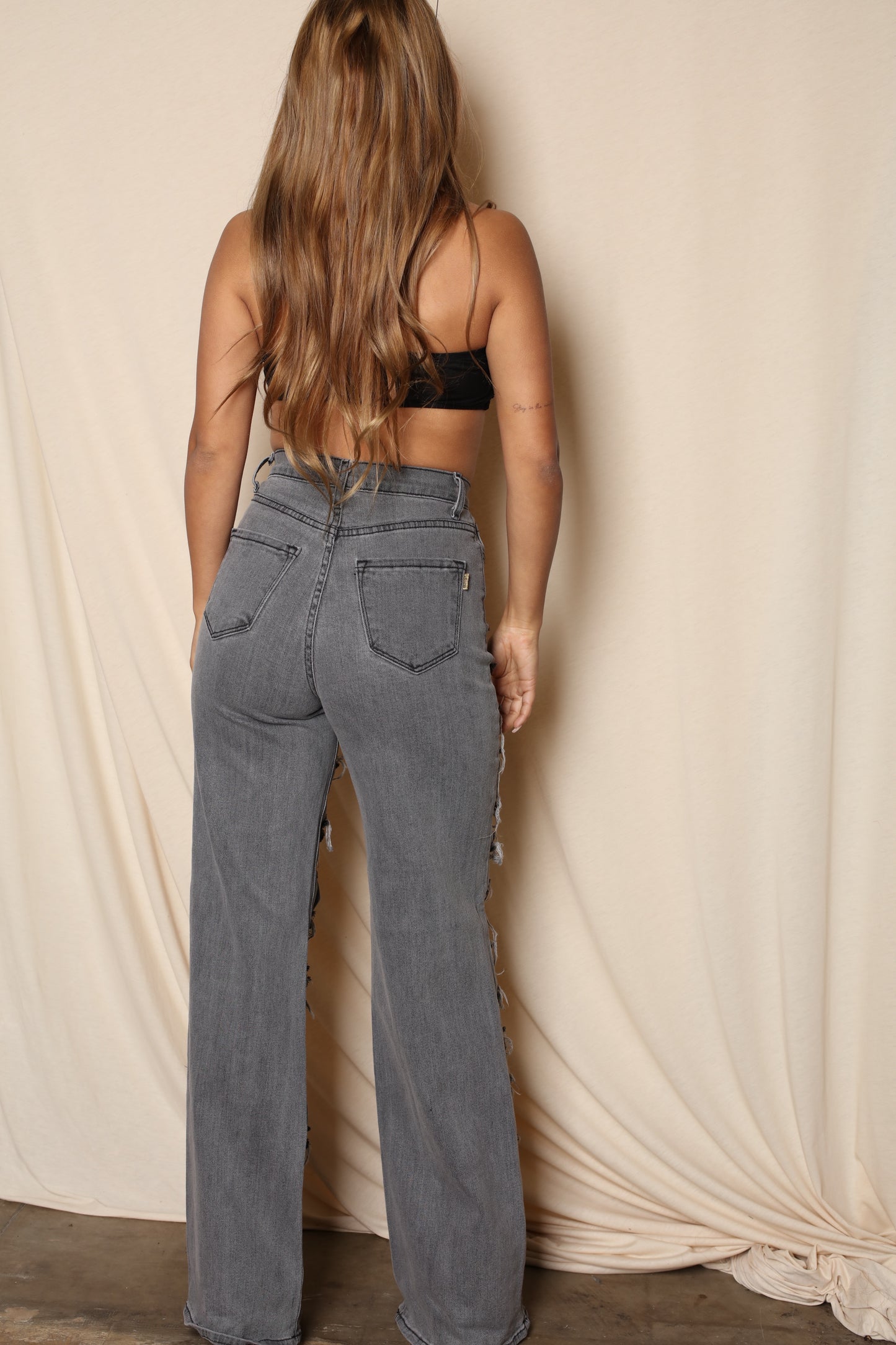 Black Shredded Wide Leg Boyfriend Jeans