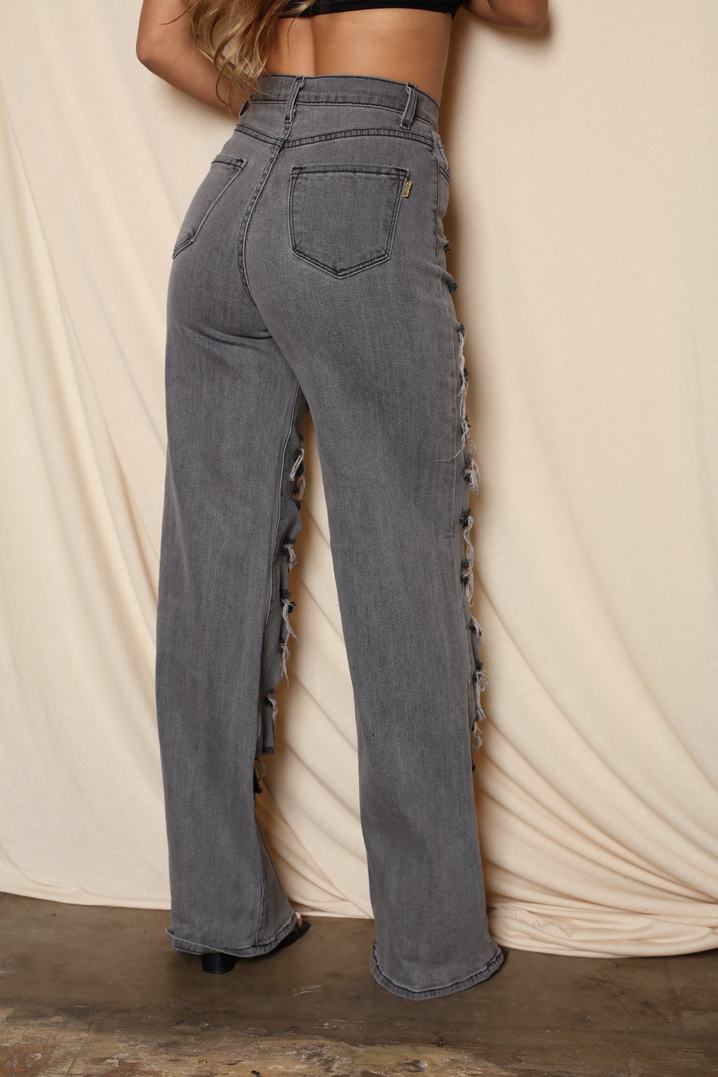 Black Shredded Wide Leg Boyfriend Jeans