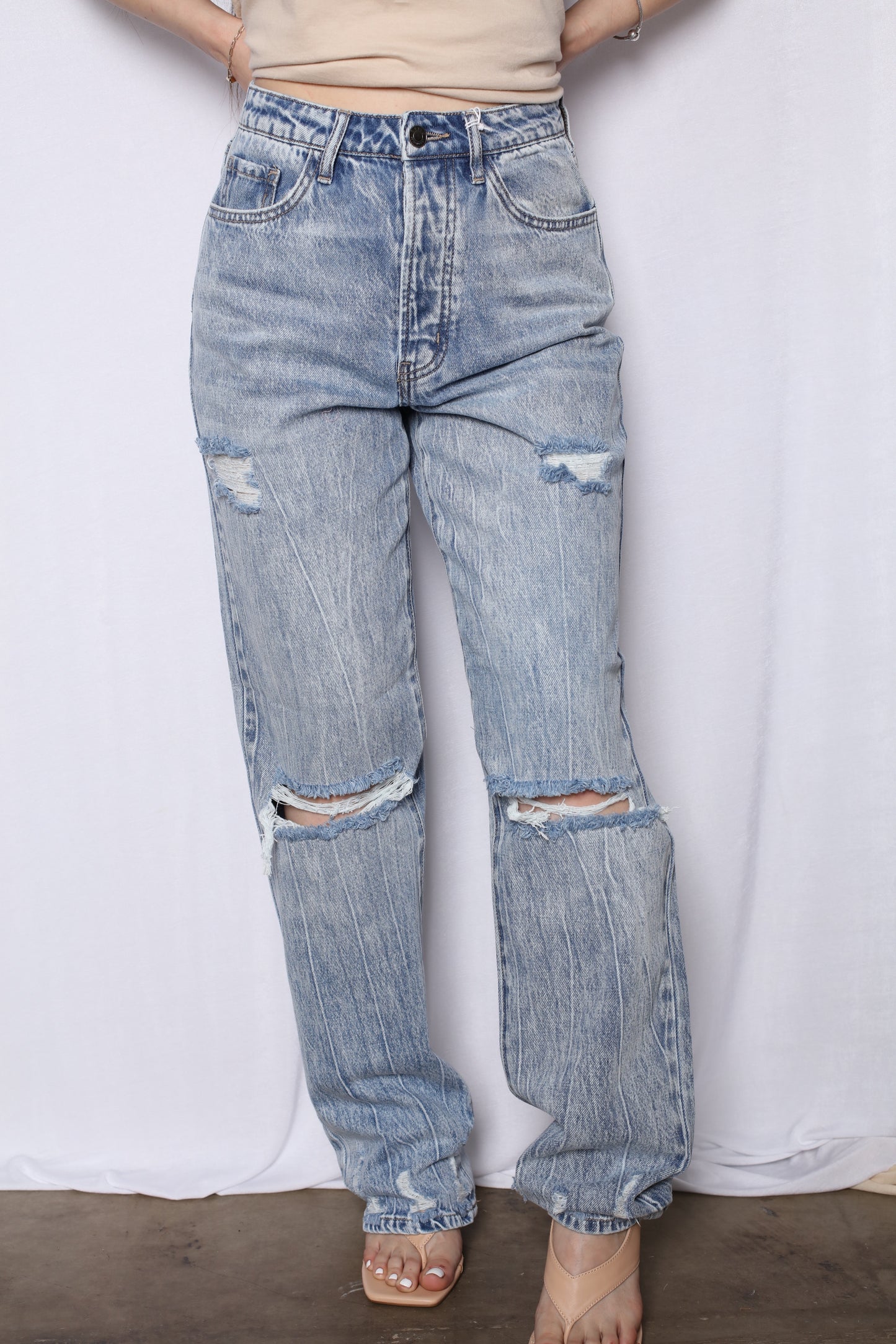 Hi Rise Acid Wash Wide Leg Boyfriend Jeans