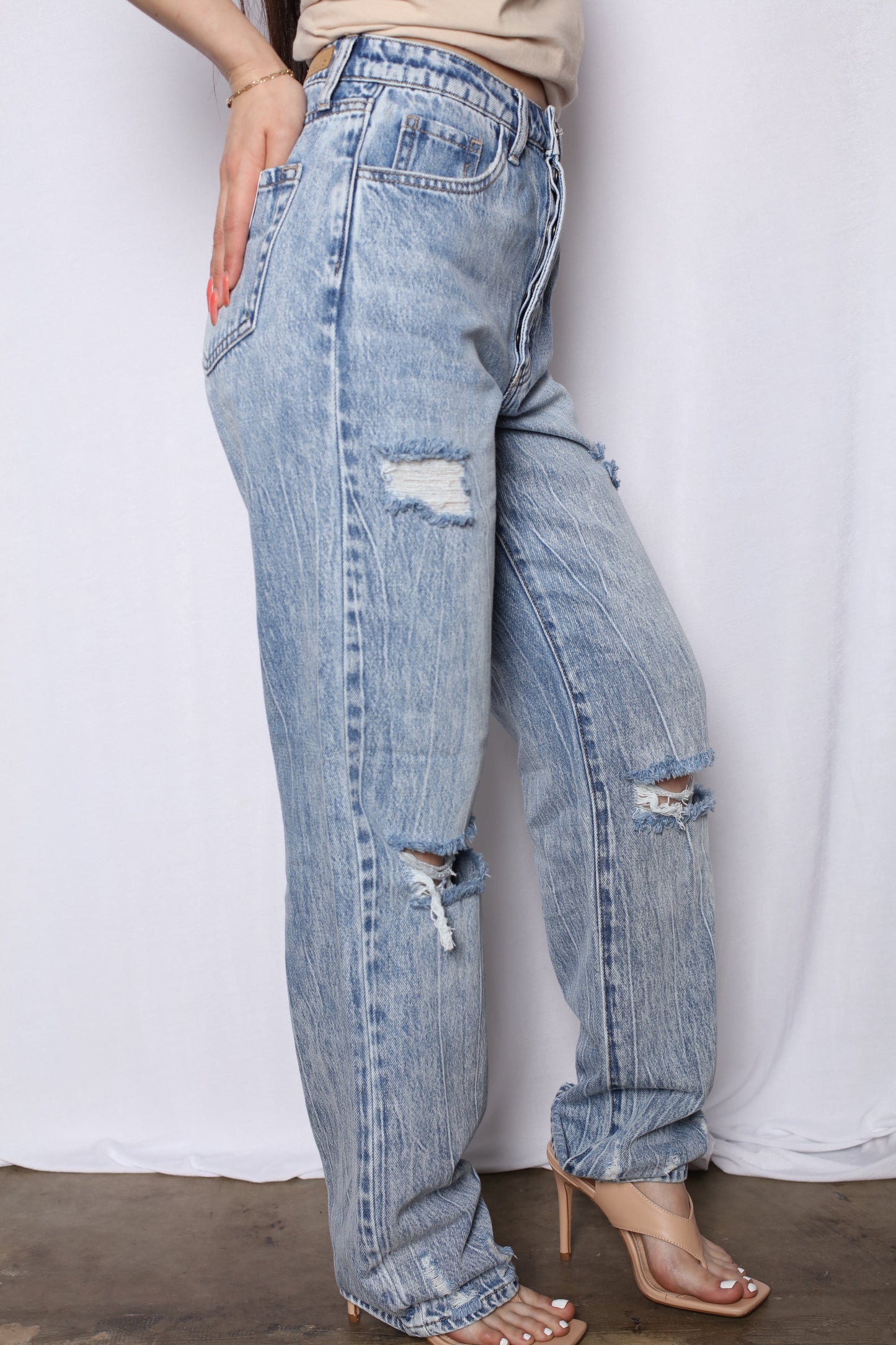 Hi Rise Acid Wash Wide Leg Boyfriend Jeans