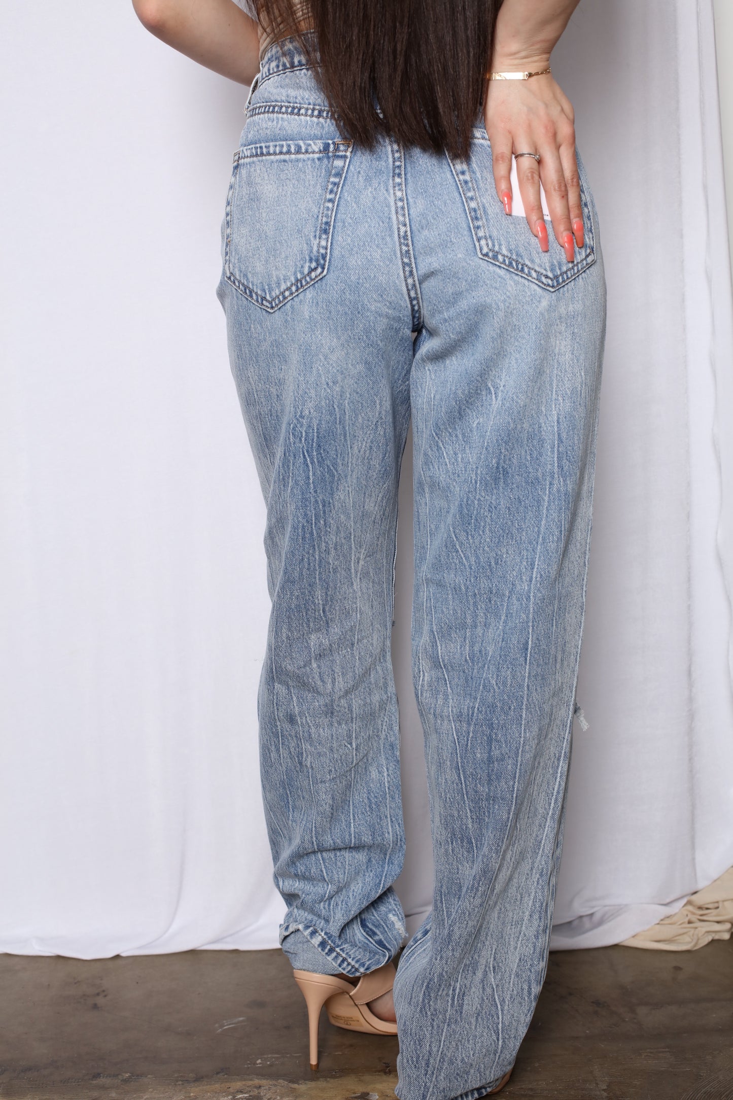 Hi Rise Acid Wash Wide Leg Boyfriend Jeans