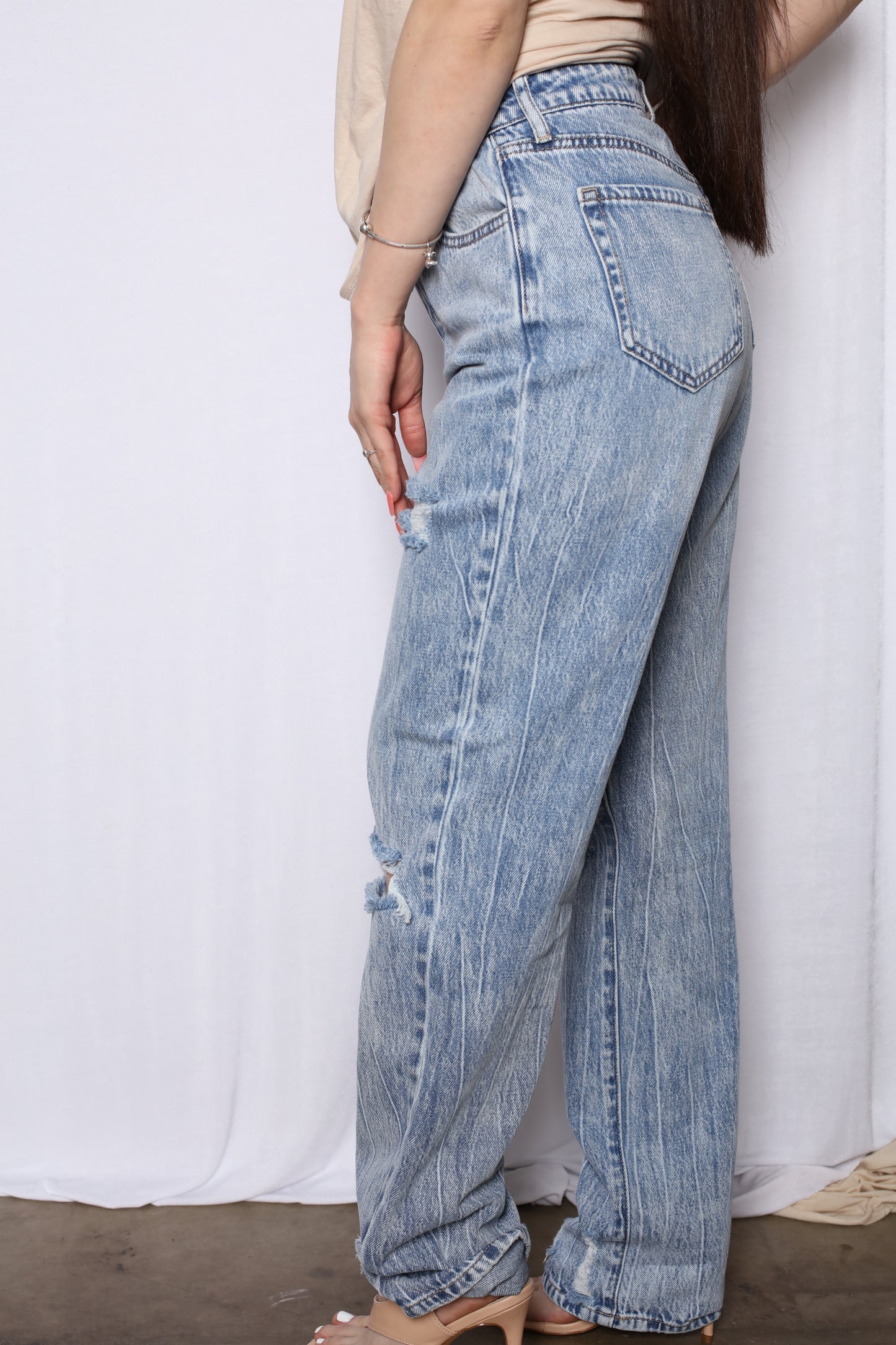 Hi Rise Acid Wash Wide Leg Boyfriend Jeans
