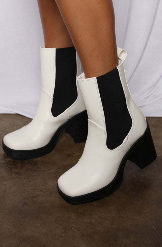 Lug Sole Chunk Heel Boots White