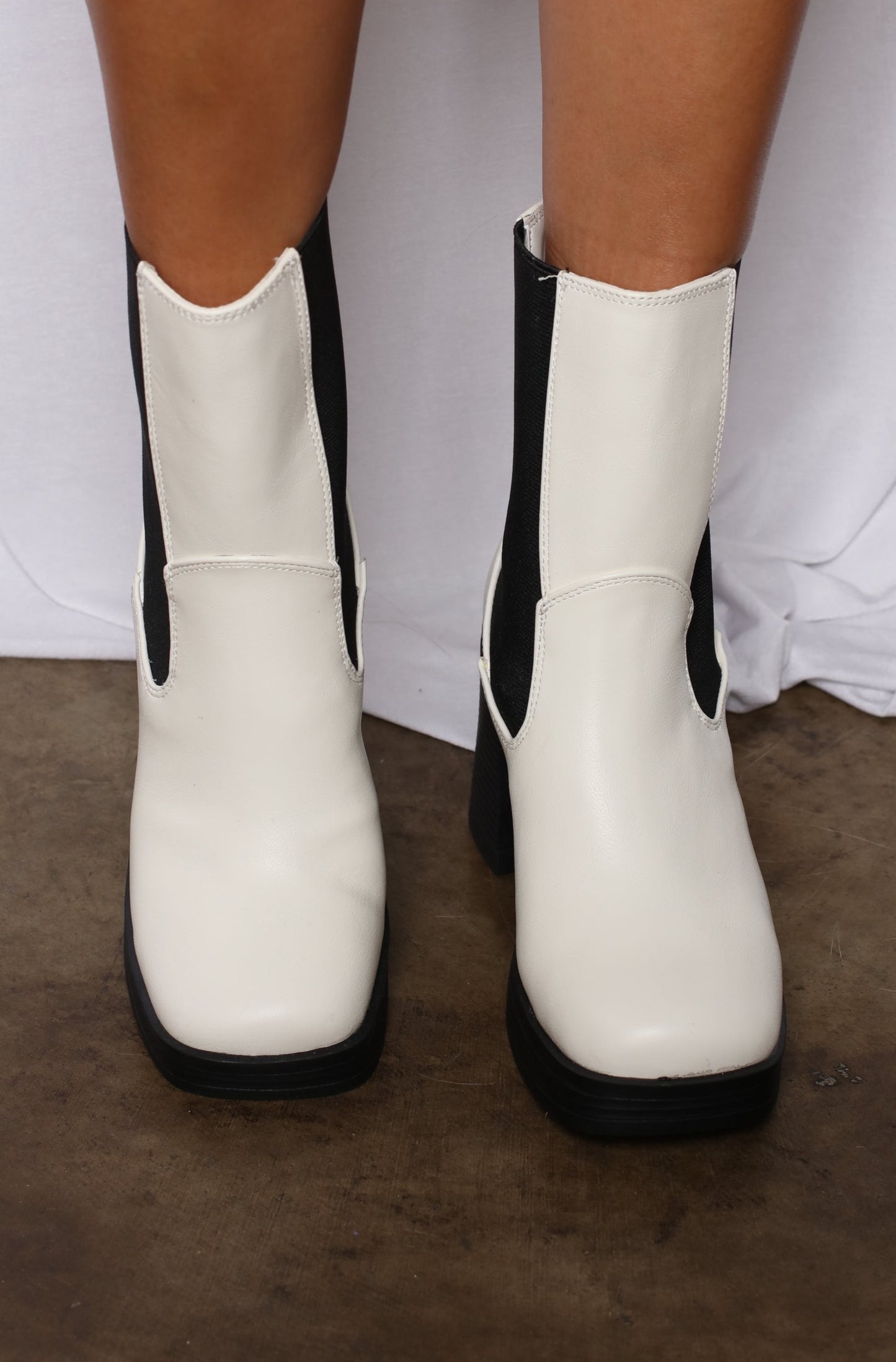 Lug Sole Chunk Heel Boots White