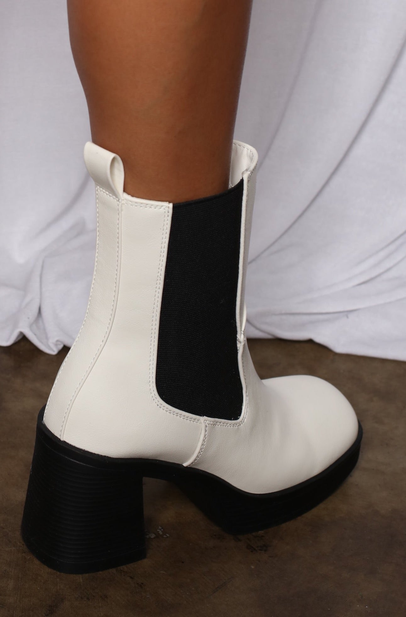 Lug Sole Chunk Heel Boots White