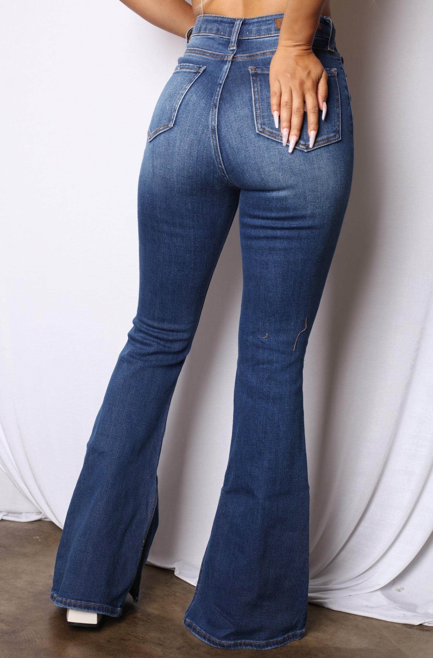 Dark Wash Knee Ripped Bell Bottom Jeans