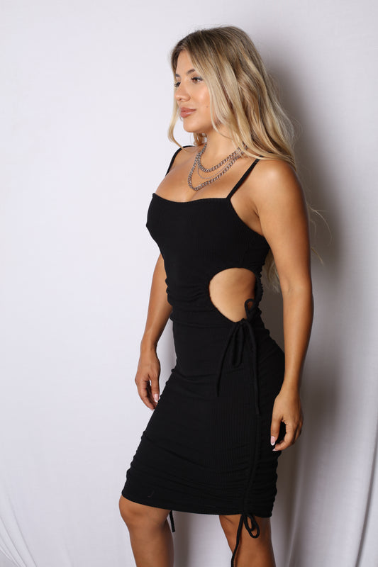 Open Side Scrunch Dress Black